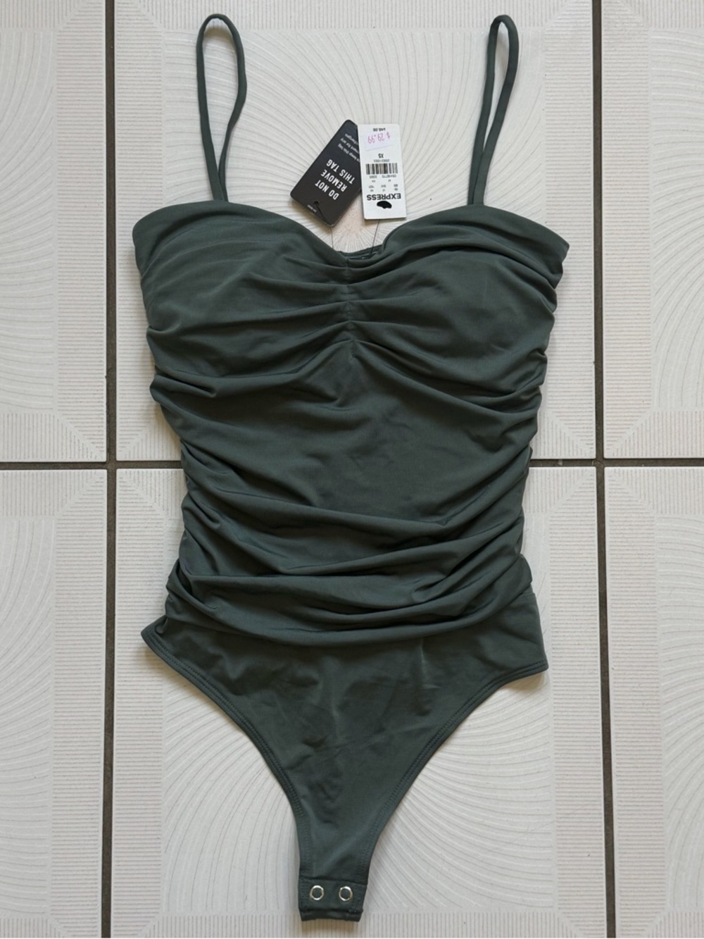 Express Women's Green Ruched One-Piece body suit
